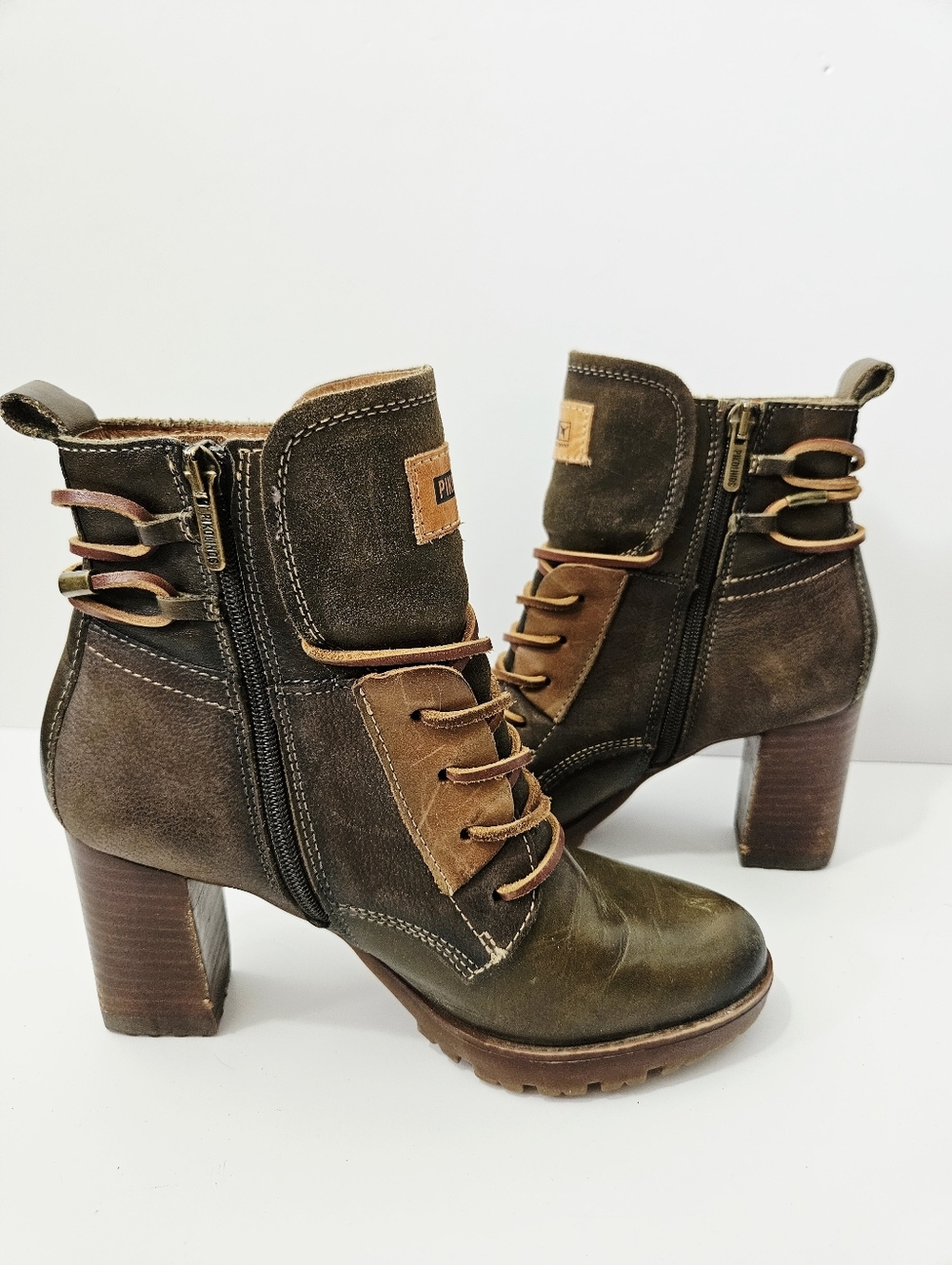 Pikolinos Connelly Leather Ankle Boots Size 36 Lace Up Heels US 5.5-6 EUC - Picture 5 of 8